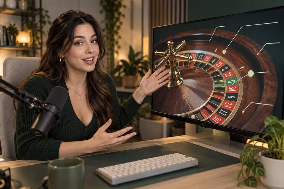 Adult creator explaining a roulette wheel layout