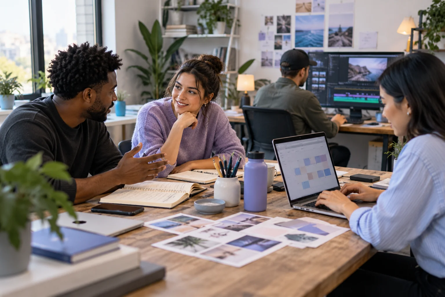 Content editing, social publishing and brainstorming around a shared office table