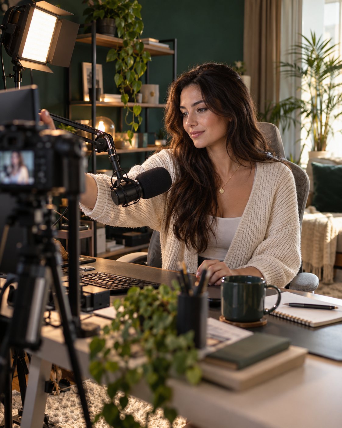 Fictional creator at her home streaming setup